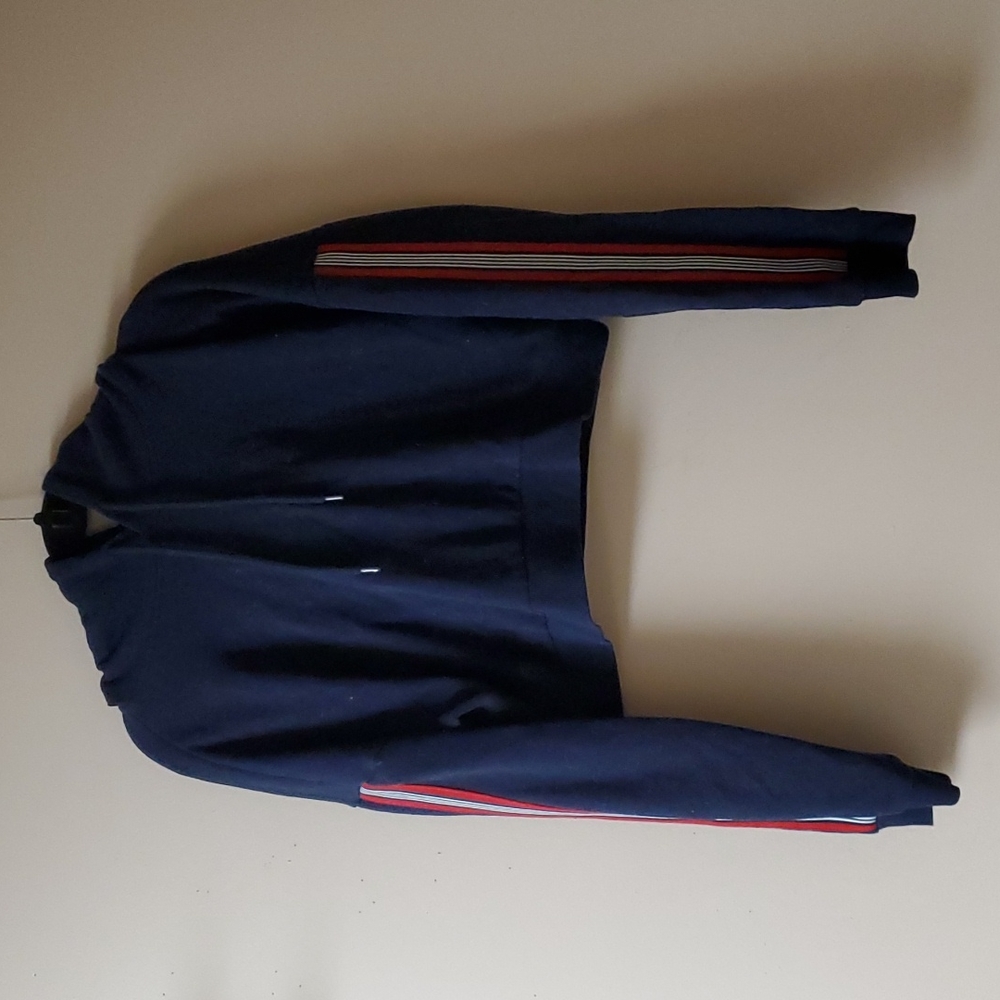 $10 Add On Dark Blue Striped Sleeve Cropped Sweater